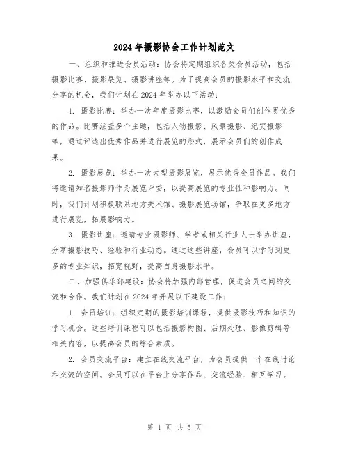 2024年摄影协会工作计划范文(2篇)