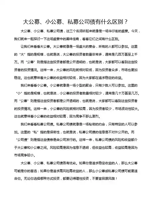 大公募、小公募、私募公司债有什么区别？