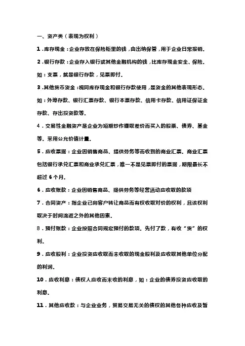 会计科目 详细解释说明