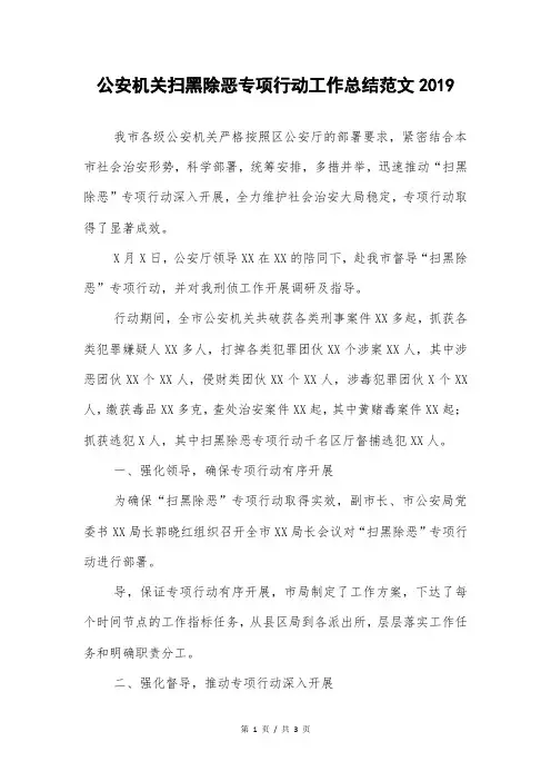 公安机关扫黑除恶专项行动工作总结范文2019