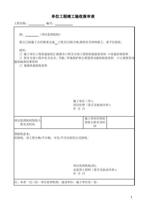 单位工程竣工验收报审表