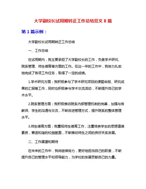 大学副校长试用期转正工作总结范文8篇