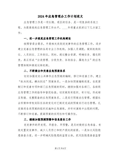 2024年应急管理办工作计划范文(二篇)