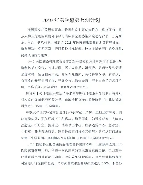 2019年医院感染监测计划