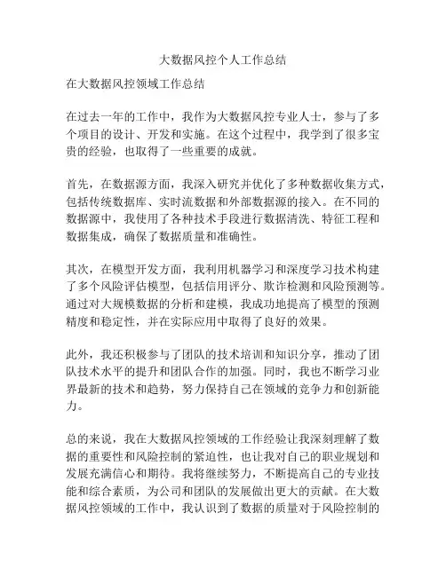 大数据风控个人工作总结