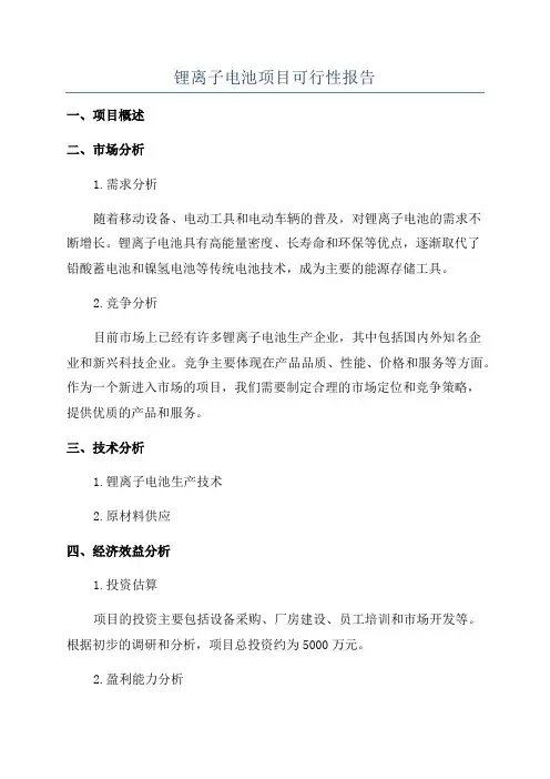 锂离子电池项目可行性报告