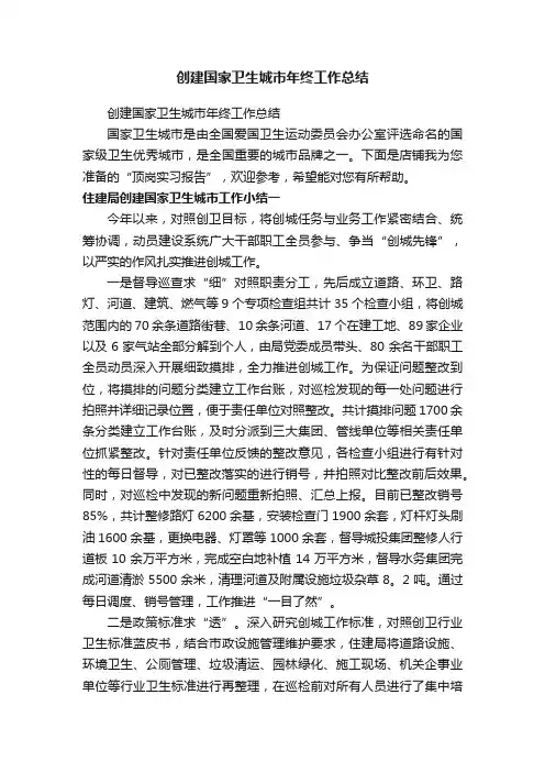 创建国家卫生城市年终工作总结
