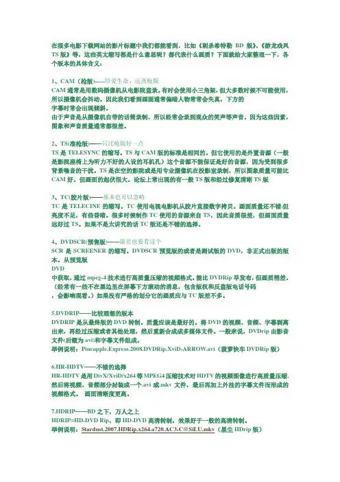 电影TS、TC、SCR、R5、BD、HD等版本是什么意思