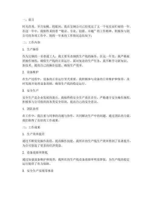 宝钢工人工作总结范文