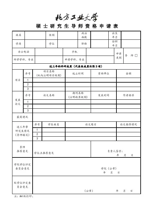 硕士研究生导师资格申请表