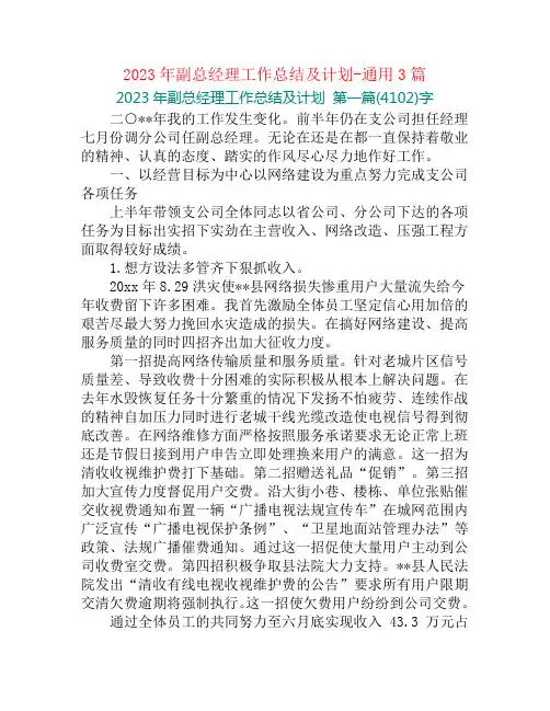 2023年副总经理工作总结及计划-通用3篇