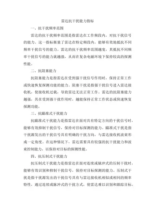 雷达抗干扰能力指标