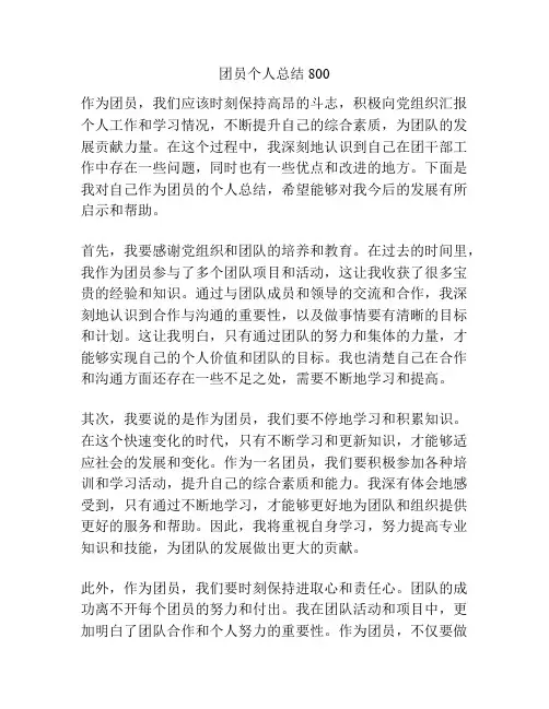 团员个人总结800