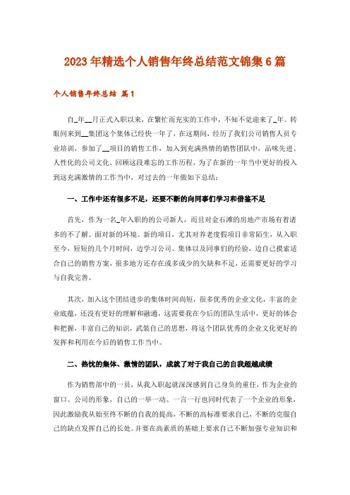 2023年精选个人销售年终总结范文锦集6篇