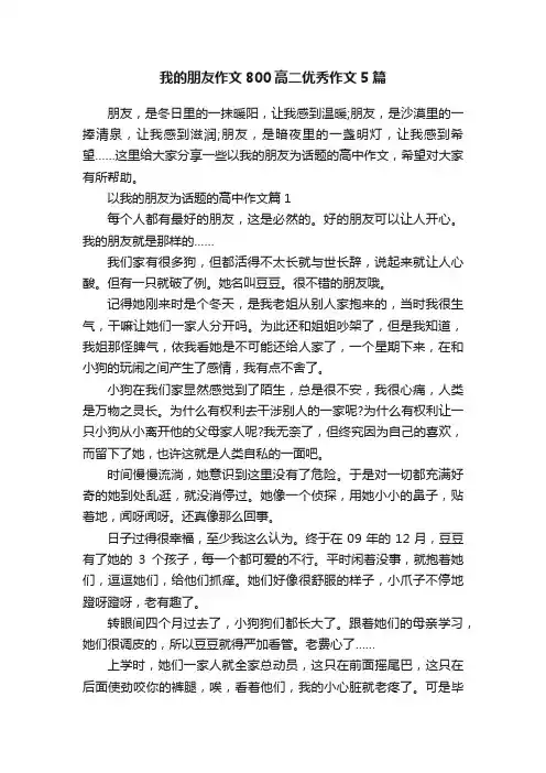 我的朋友作文800高二优秀作文5篇