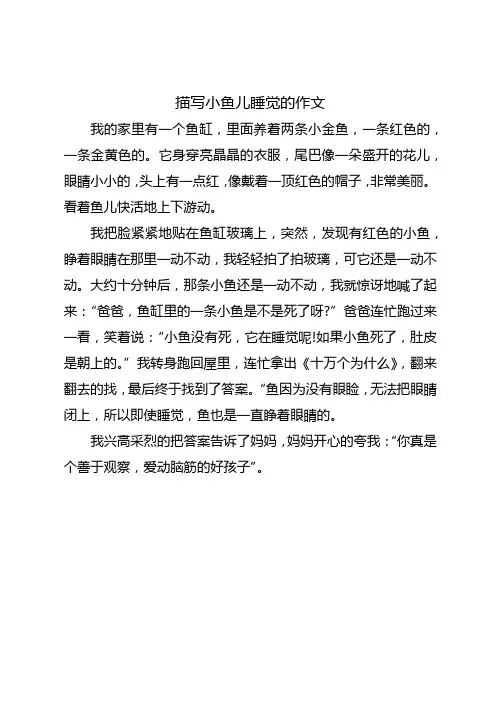描写小鱼儿睡觉的作文
