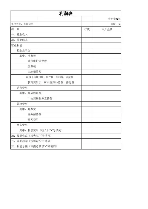 小企业月度销售收入表和管理费用表