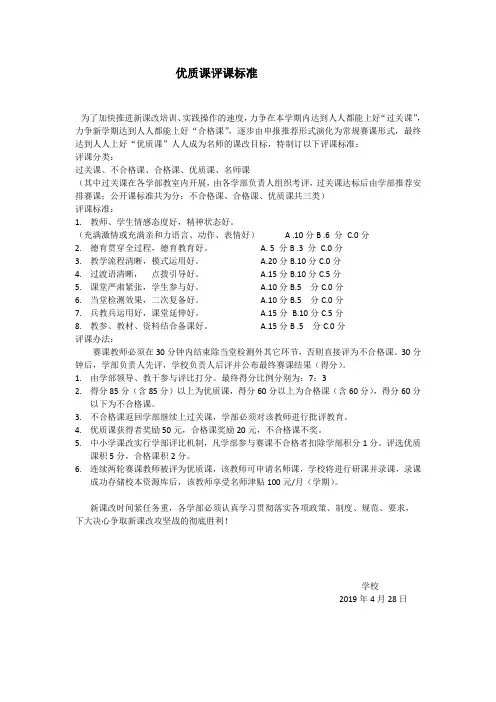 公开课优质课评课标准