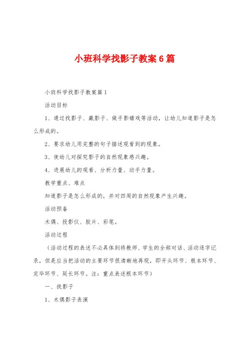 小班科学找影子教案6篇