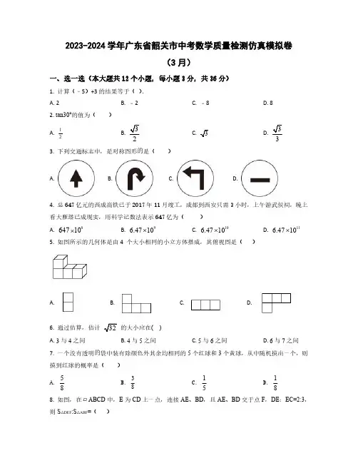2023-2024学年广东省韶关市中考数学质量检测仿真模拟卷合集 2套(含解析)