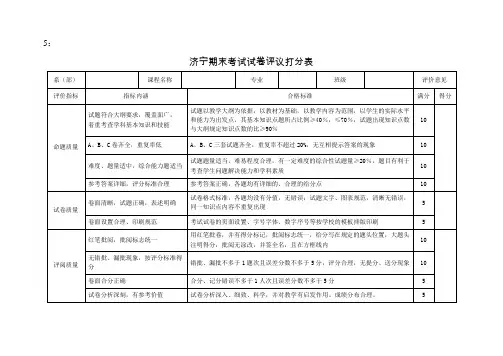 期末考试试卷评议打分表