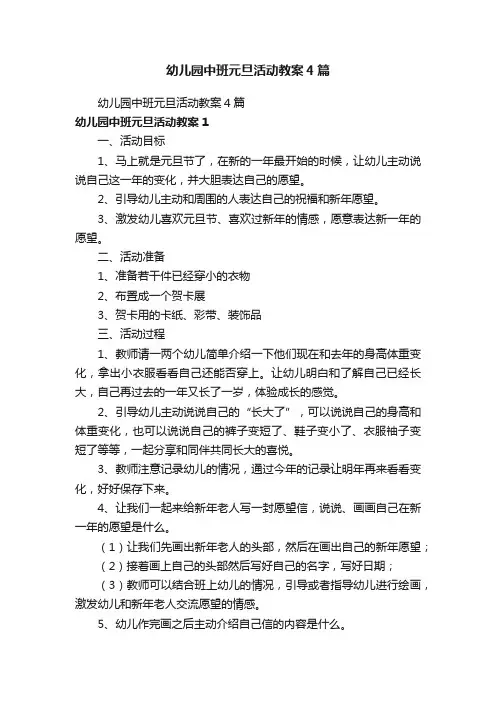 幼儿园中班元旦活动教案4篇