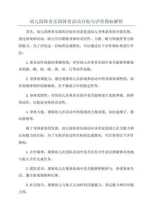 幼儿园体育乐园体育活动目标与评价指标解析