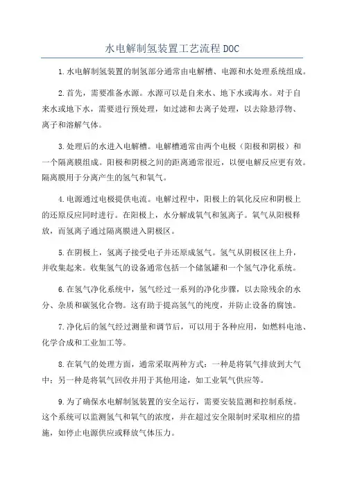 水电解制氢装置工艺流程DOC