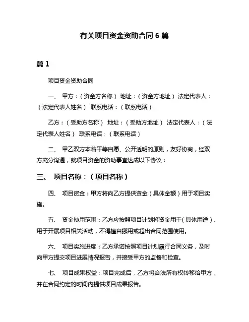 有关项目资金资助合同6篇