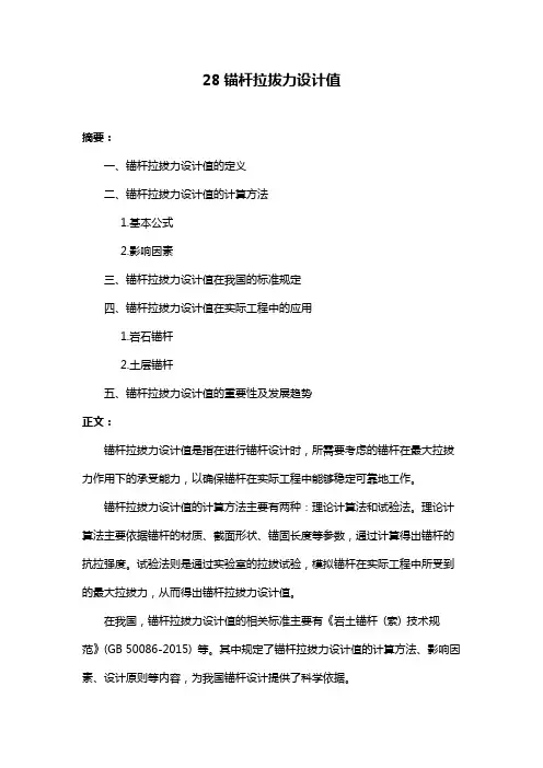 28锚杆拉拔力设计值