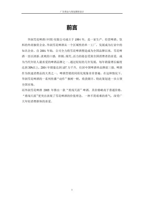 广告理论与策划(雪花啤酒)