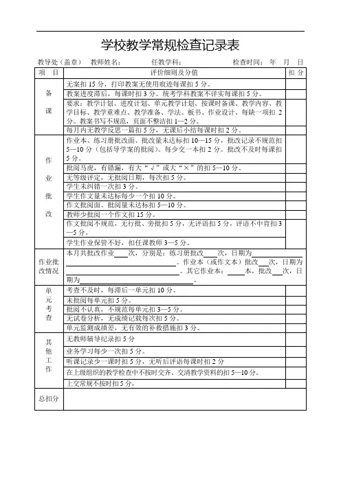 最新教学常规检查记录表讲课稿