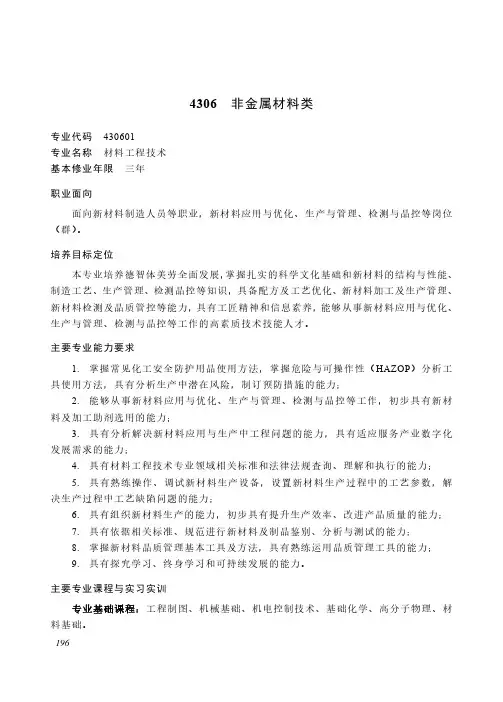 2022年高等职业教育非金属材料类专业介绍