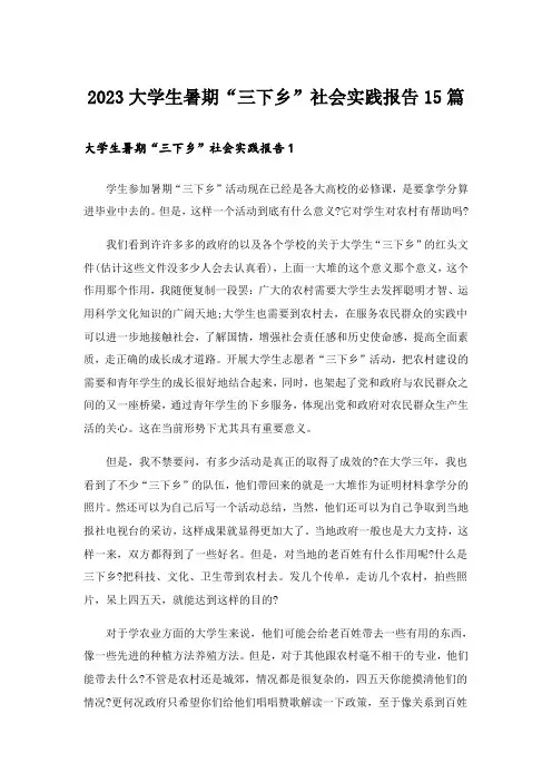 2023大学生暑期“三下乡”社会实践报告15篇