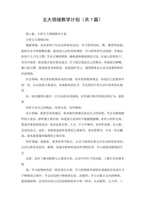 五大领域教学计划(共7篇)
