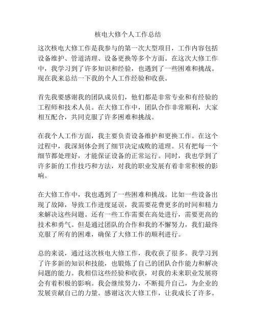 核电大修个人工作总结