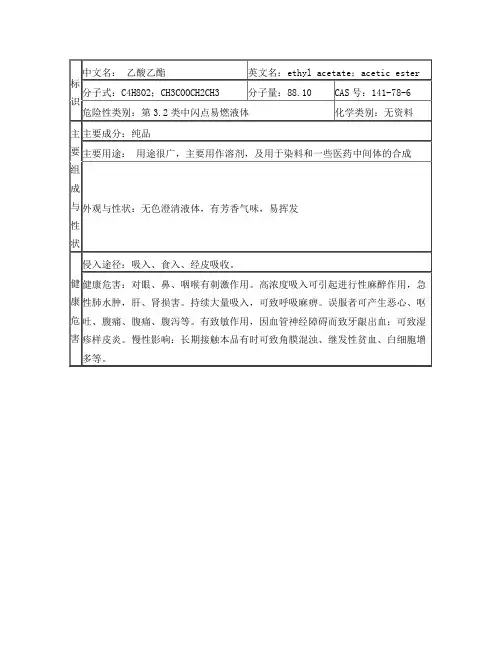 乙酸乙酯安全技术说明书