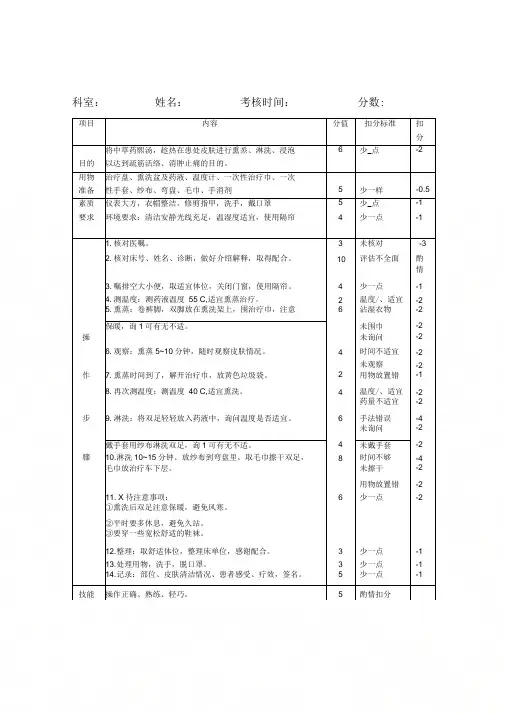 中药熏洗的评分标准-操作流程(口述)-注意事项