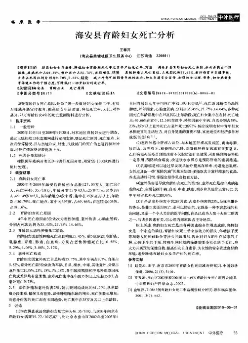 海安县育龄妇女死亡分析