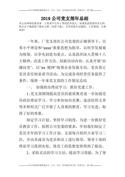 2019公司党支部年总结