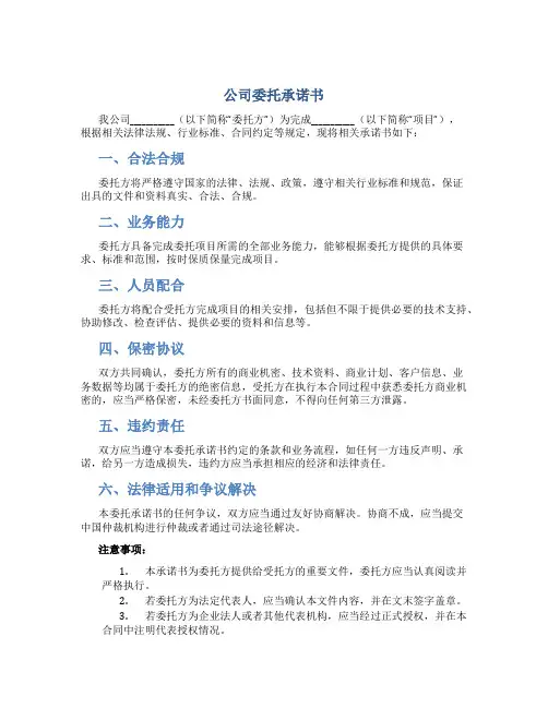 公司委托承诺书
