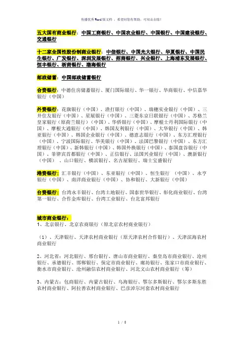 全国所有银行名称