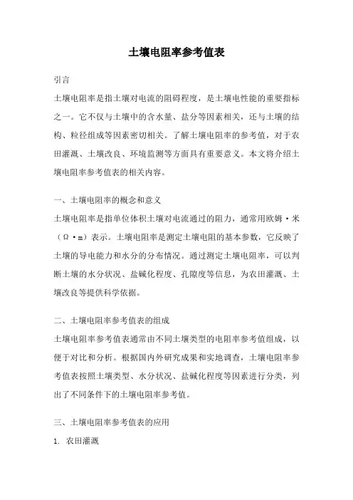 土壤电阻率参考值表