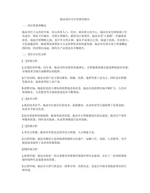 临汾项目可行性研究报告