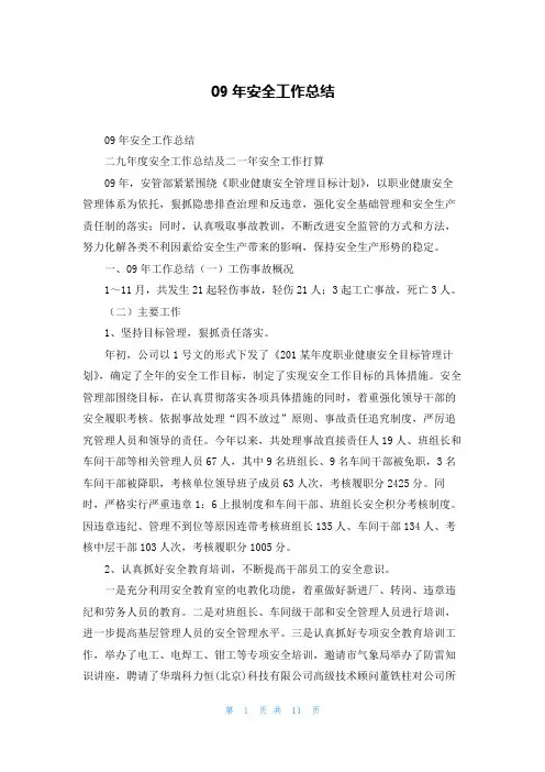 09年安全工作总结