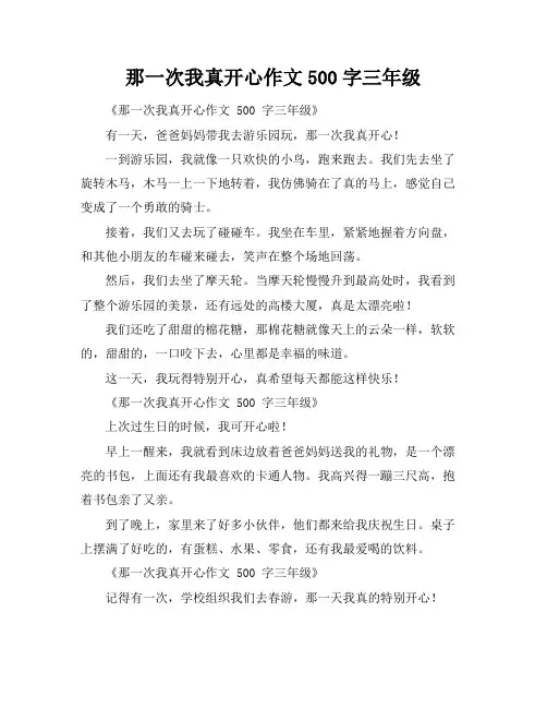 那一次我真开心作文500字三年级