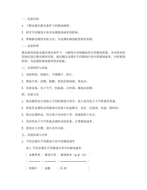 静态腐蚀实验报告