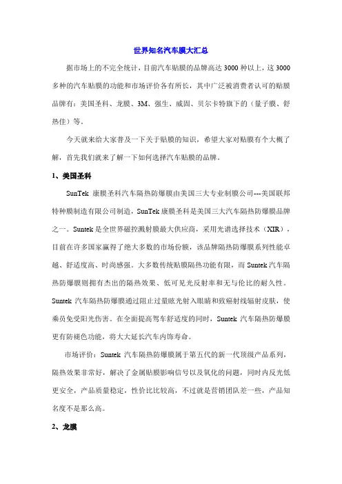 世界知名汽车膜大汇总