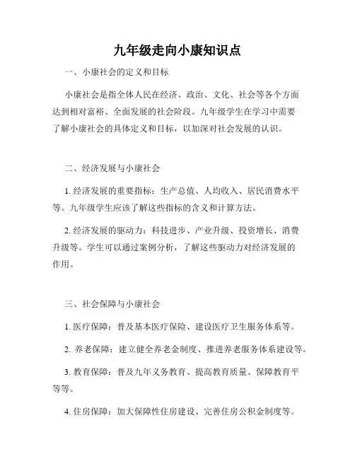 九年级走向小康知识点