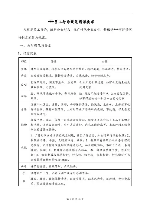 员工行为规范用语要求